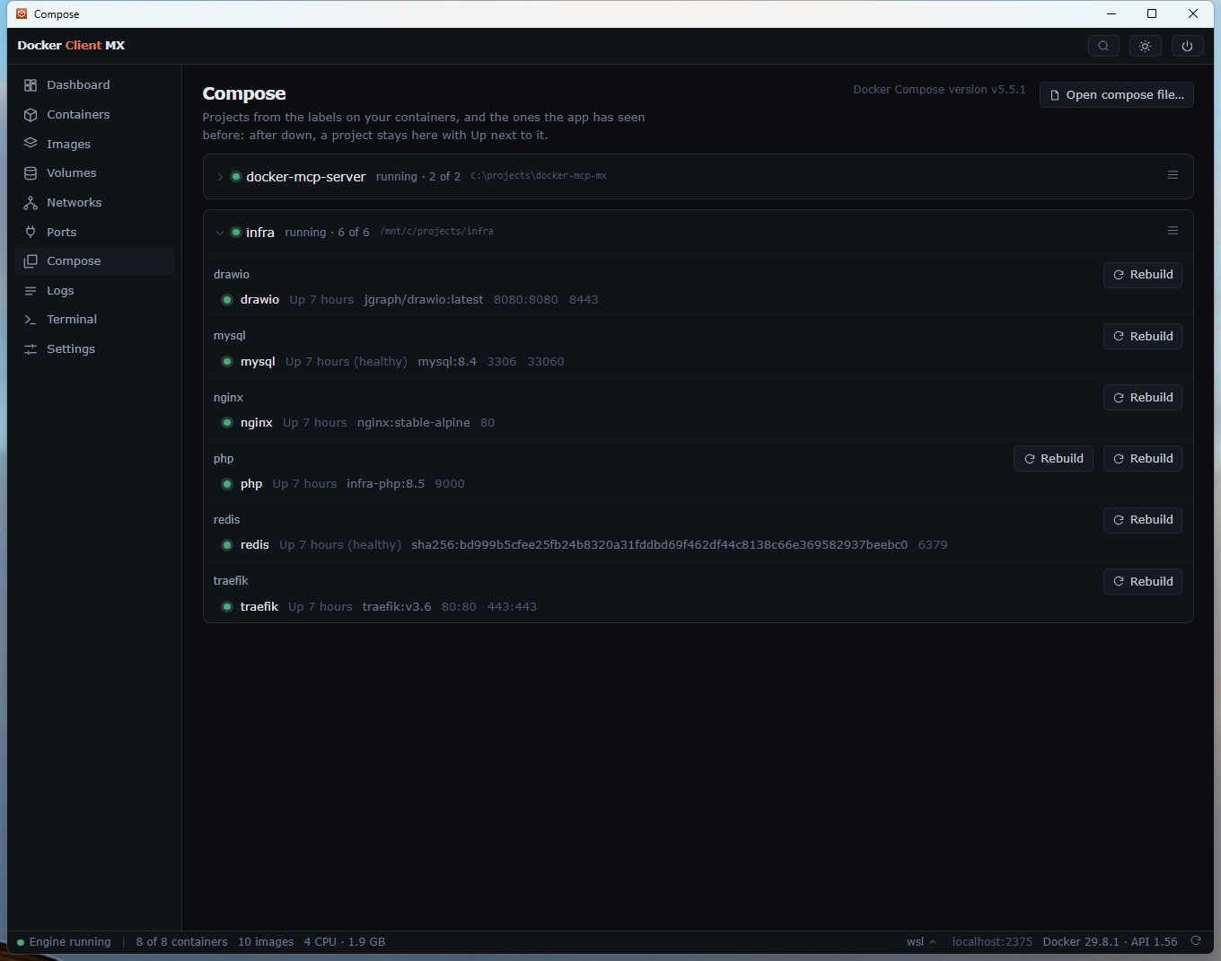 Screenshot: The compose page, with a service that runs on old settings.